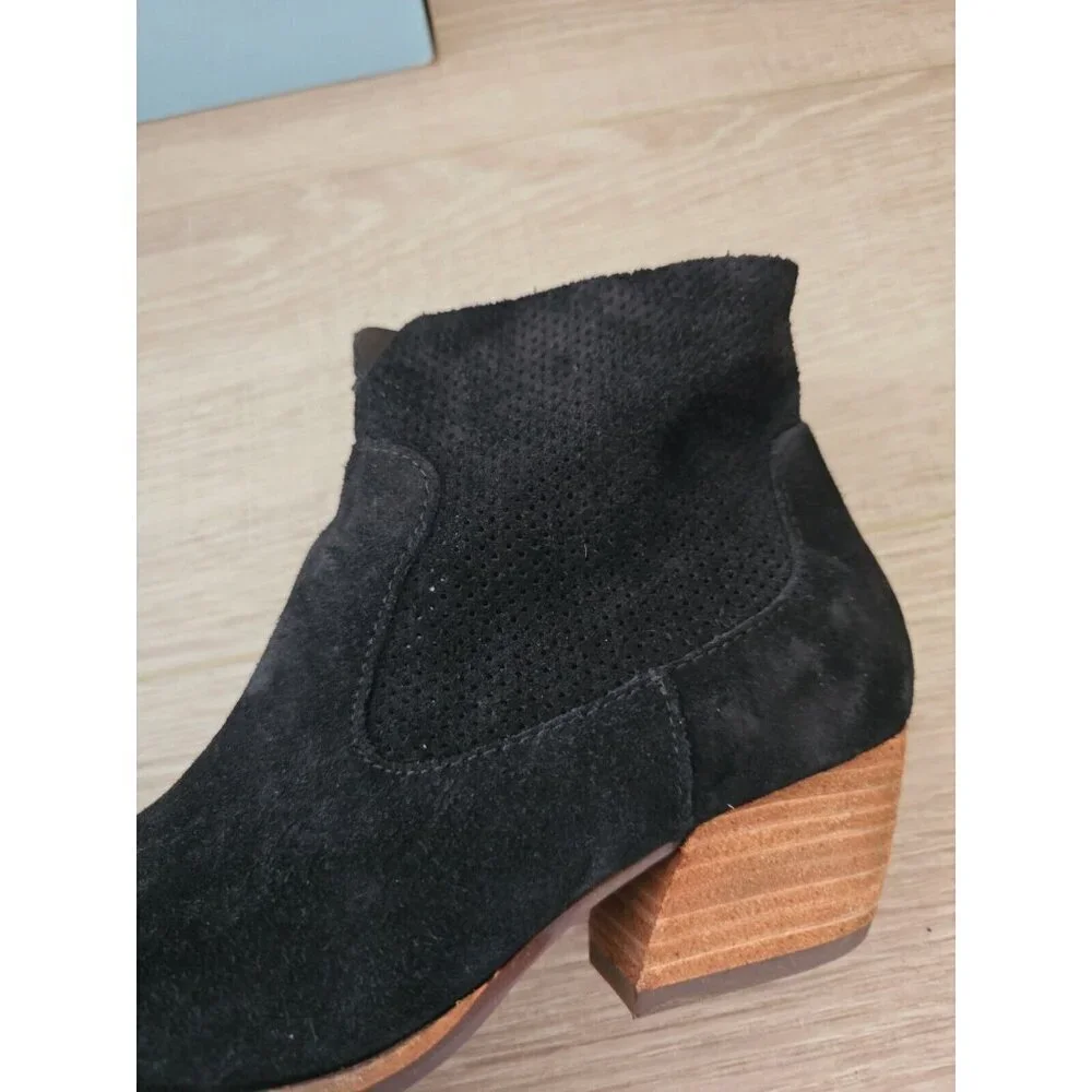 Kork Ease Sherrill Black Suede Leather Western Zipper Heel Bootie Boots Shoes 7